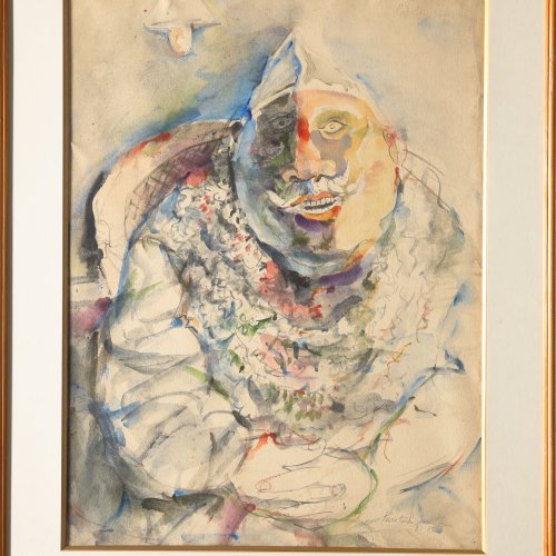 Paritosh Sen, The Man with the Garlands, 1981-89, Acryl als Wasserfarbe/ Papier